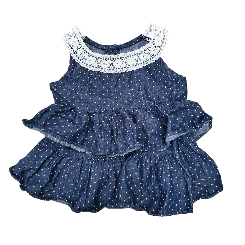 Healthtex Toddler Girl's Chambray Polka Dot‎ Ruffle Dress Size 3T